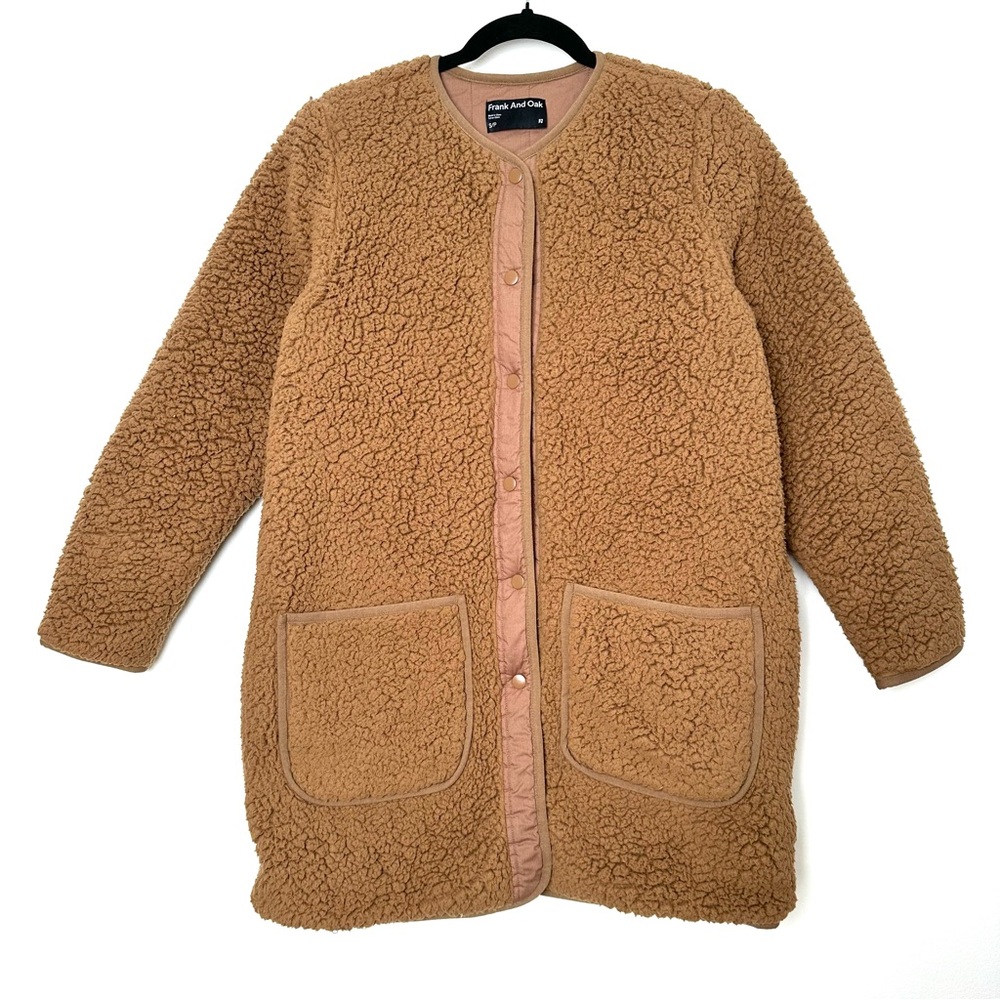 Frank and Oak Reversible Chocolate Brown Sherpa Teddy Long Line Jacket